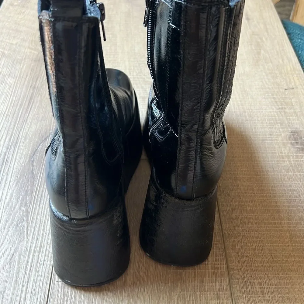 Free People Disco Days Black Leather Platform Boots US 6